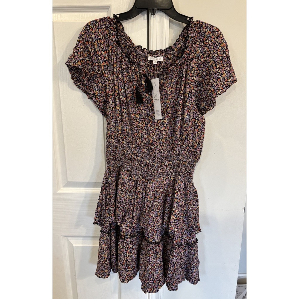 Patrons Of Peace Floral Dress Women Sz M Smocked Waist Tired Ruffle NWT‎